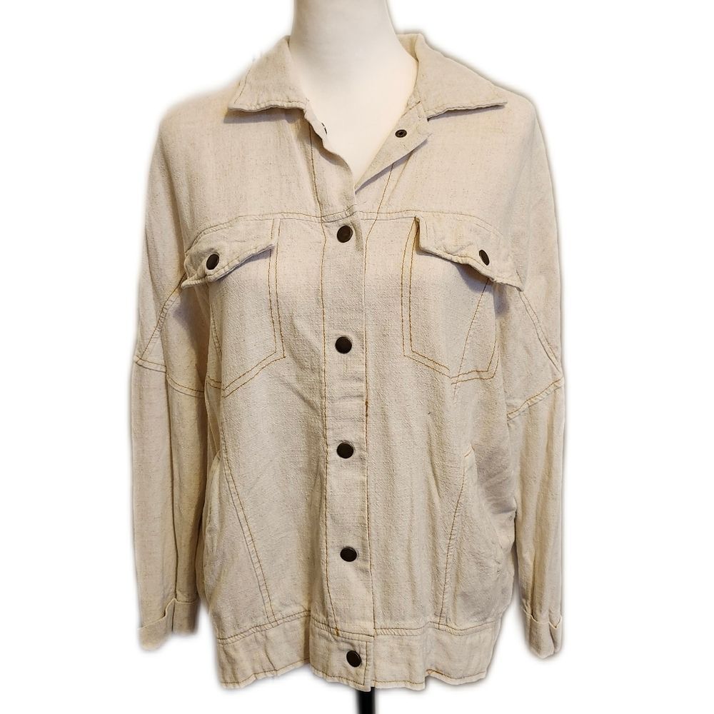 White Birch linen blend ivory Sweet Surprise Shacket, snap jacket L